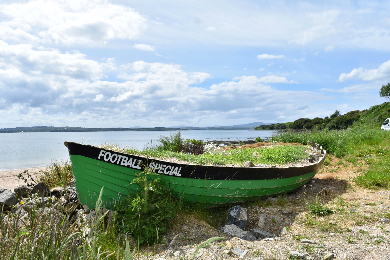 A boat named Football Special at Inch Island in Inishowen, Co. Donegal