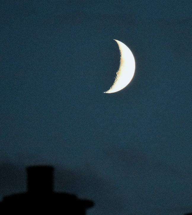 Waxing crescent moon over Buncrana